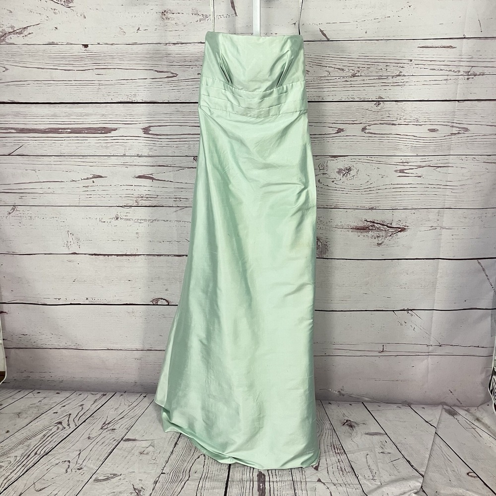 Jenny Yoo Collection Strapless Silk Formal Train Gown Mint Green Size 6 NWT